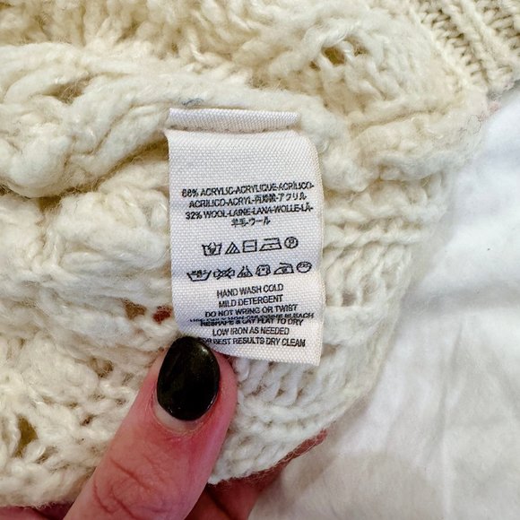 Free People Cream Oversize Loose Knit Cable Sweater (Size XS) - Picture 3 of 3